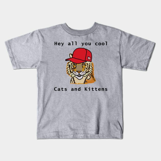 Cool Tiger Wearing Red Hat Memes Kids T-Shirt by ellenhenryart